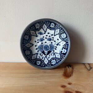 Vintage Japanese Blue & White Porcelain Trinket Bowl Hand-Painted